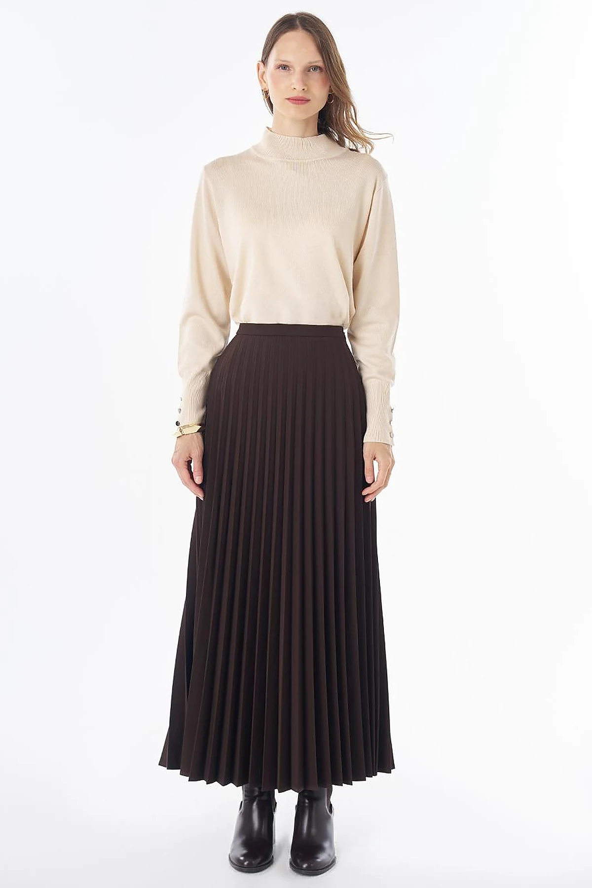 Basic Pleated Skirt - Dark Brown