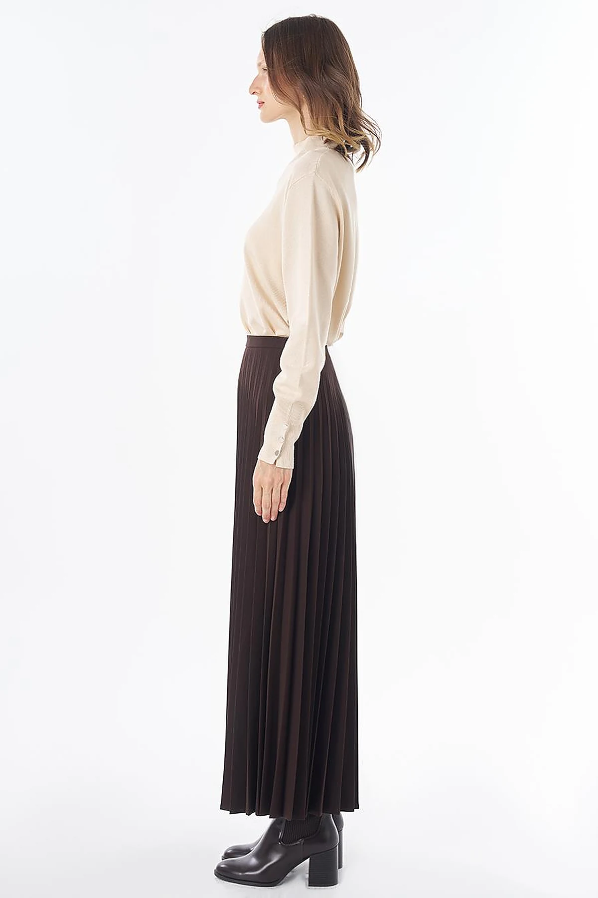 Basic Pleated Skirt - Dark Brown