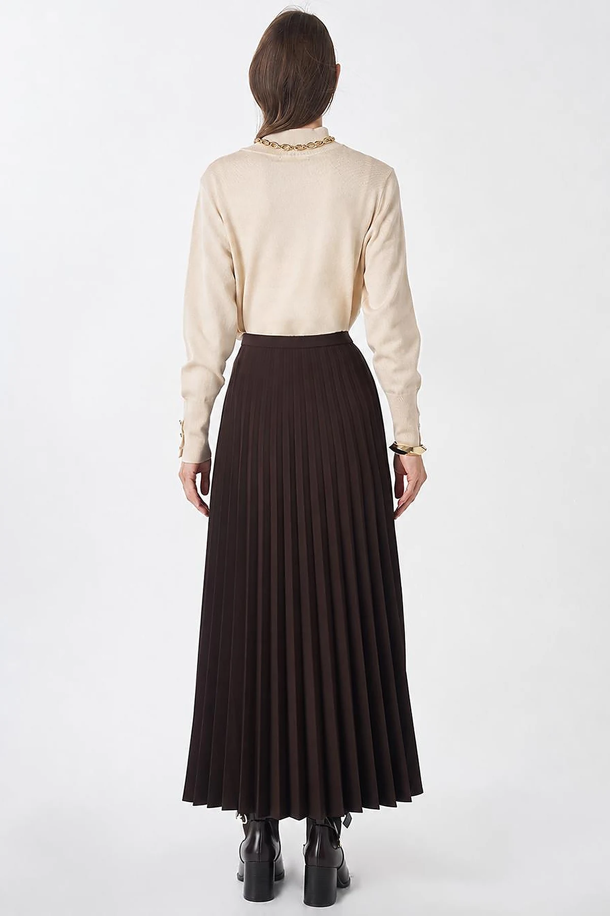 Basic Pleated Skirt - Dark Brown