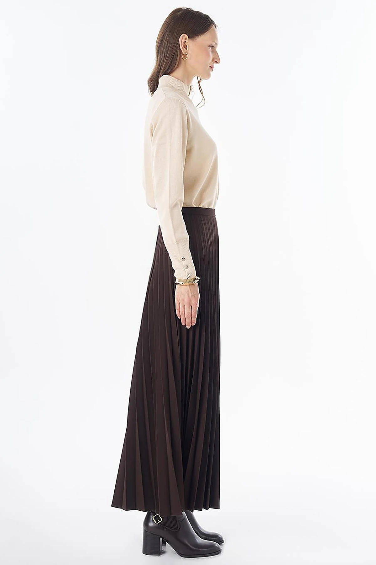 Basic Pleated Skirt - Dark Brown