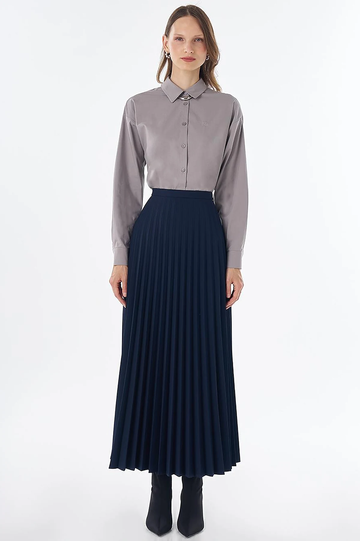 Basic Pleated Skirt - Navy