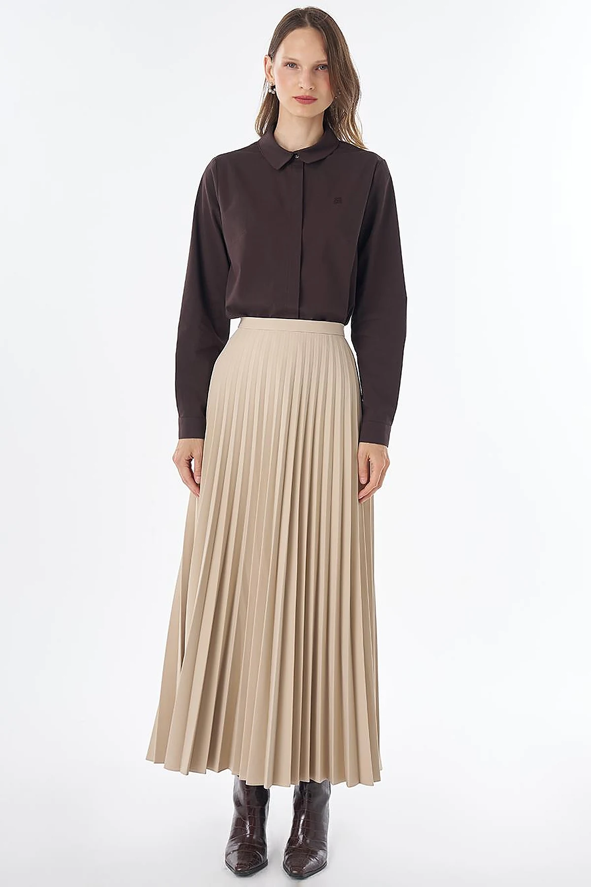 Basic Pleated Skirt - Stone