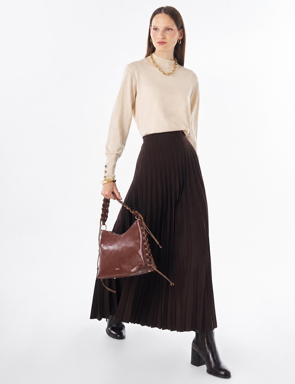 Basic Pleated Skirt - Dark Brown