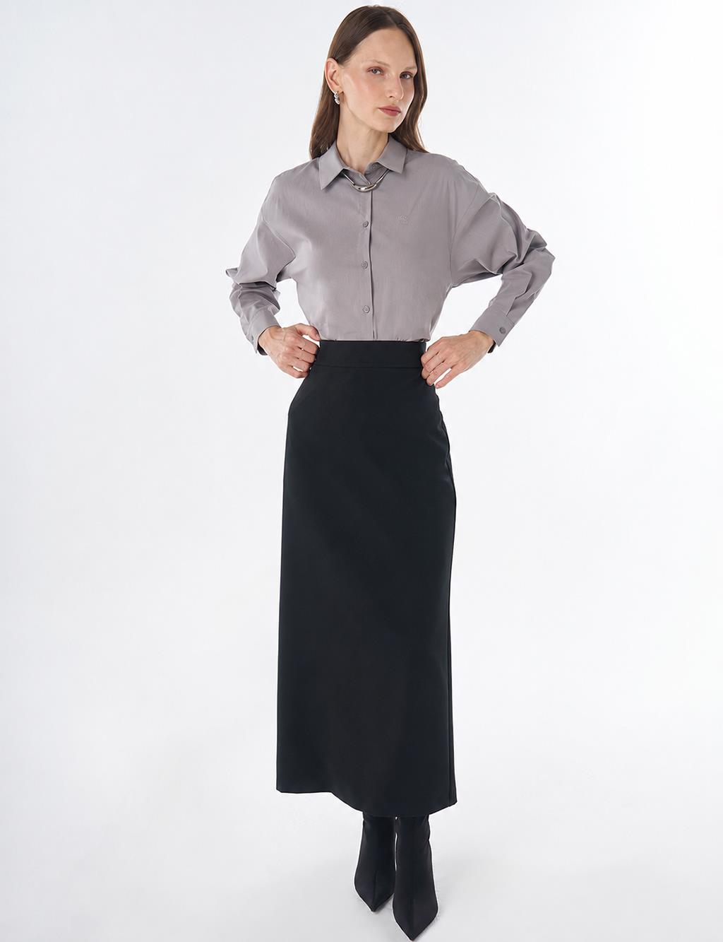 High-Waist Pencil Skirt - Black