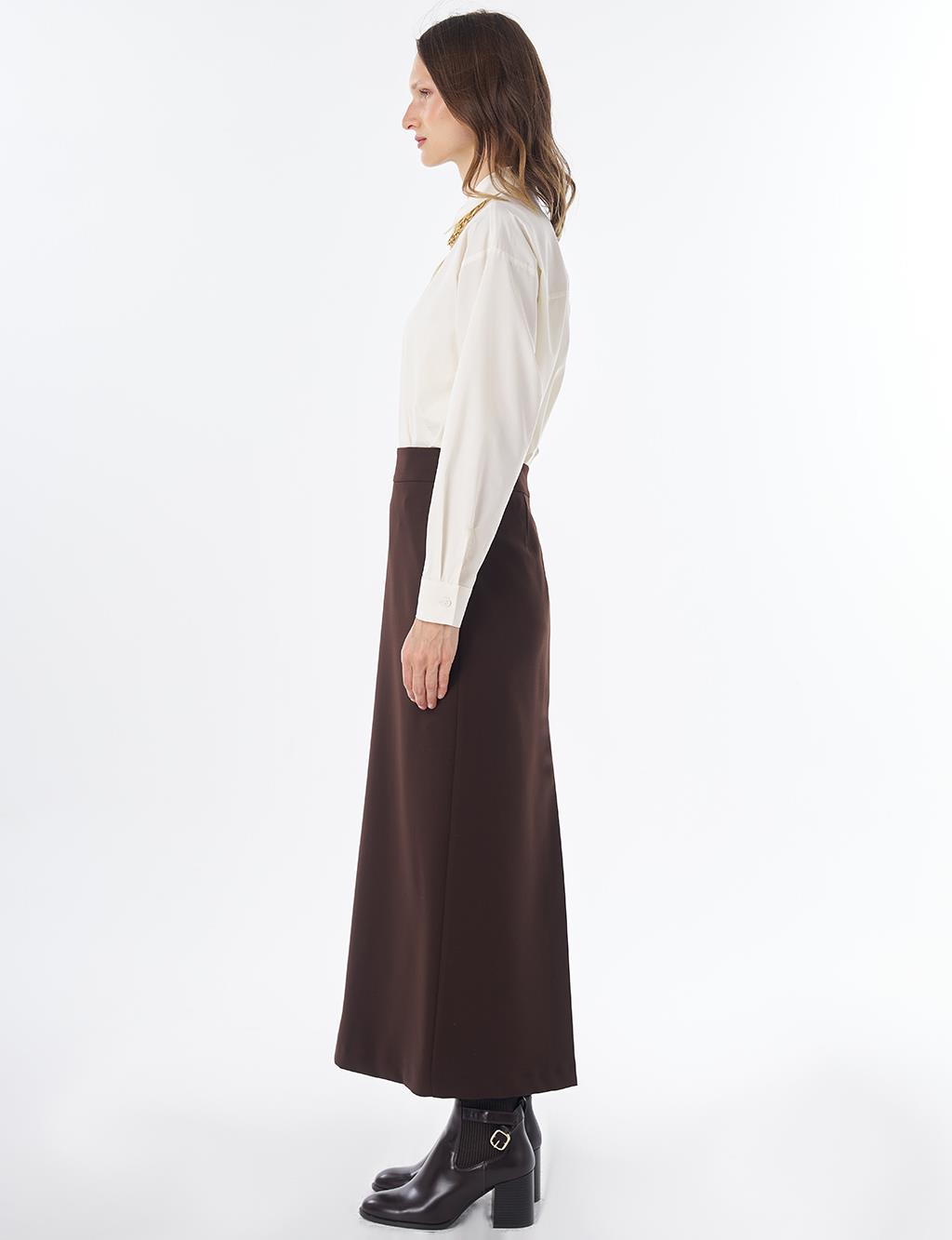 High-Waist Pencil Skirt - Dark Brown