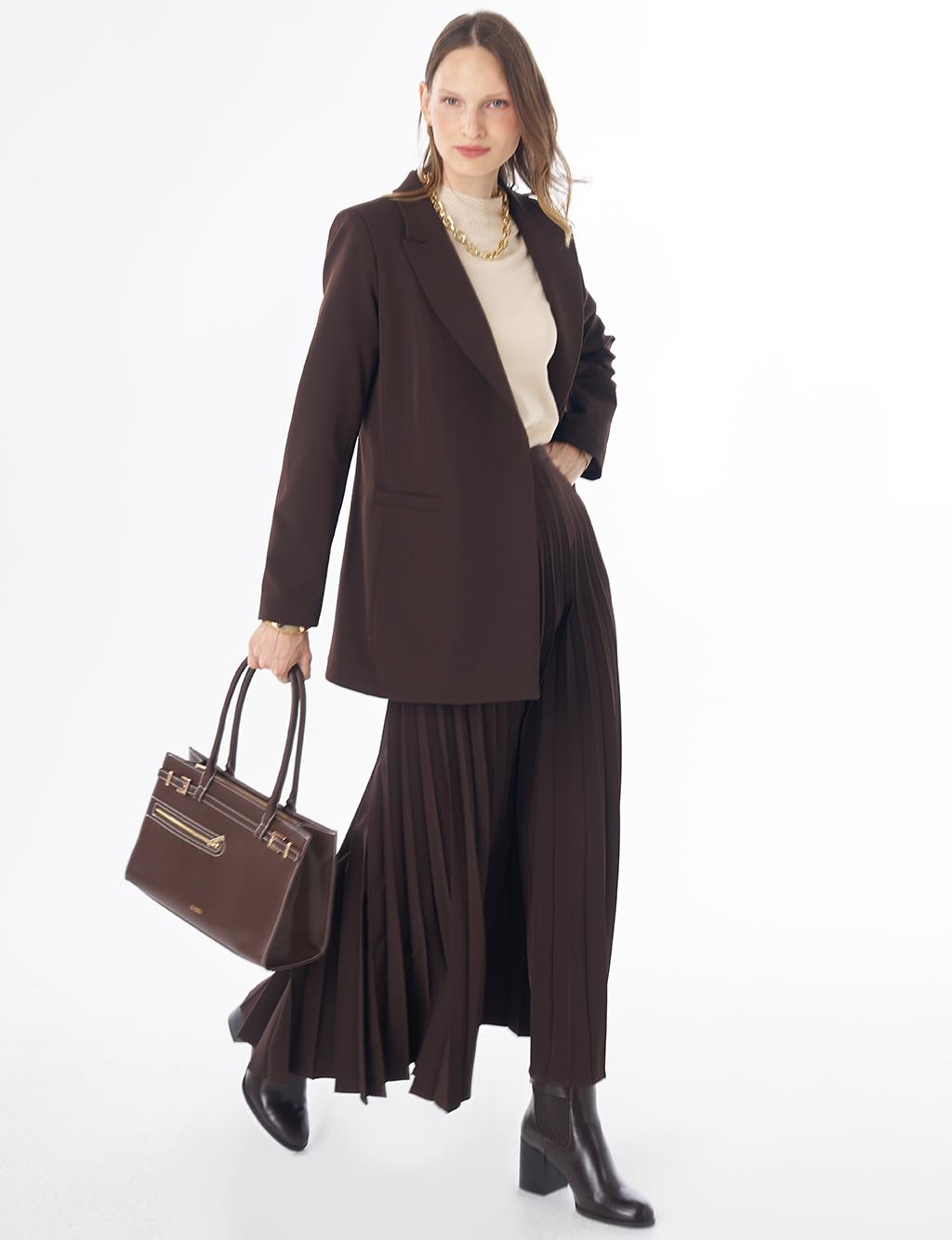 Single-Button Basic Blazer - Dark Brown
