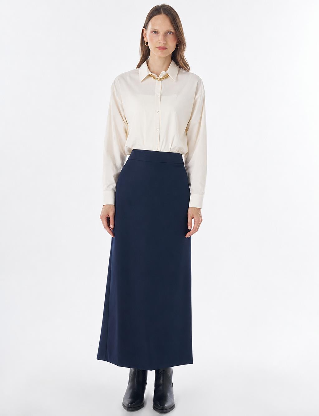 High-Waist Pencil Skirt - Navy