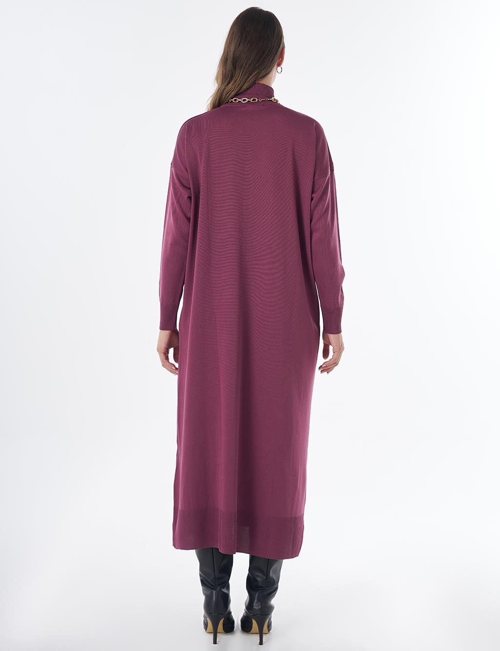 Turtleneck Knit Dress – Plum
