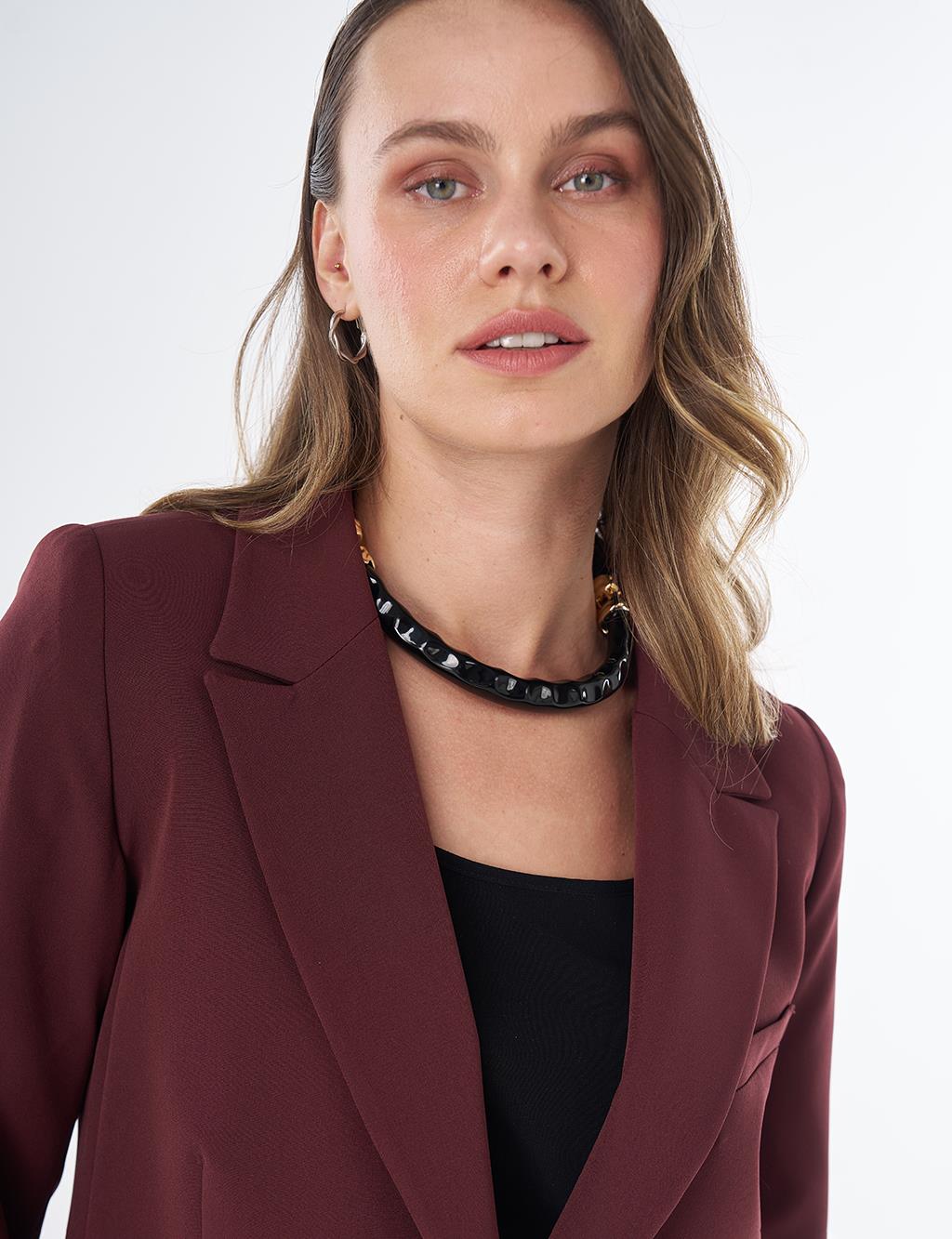 Single-Button Basic Blazer - Burgundy