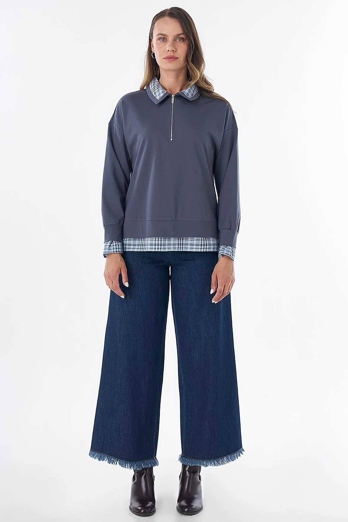 Layered Collar Sweatshirt - Charcoal