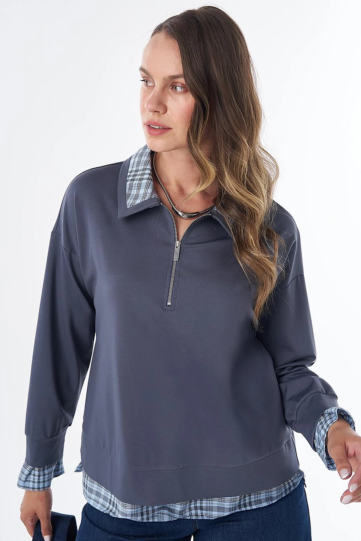 Layered Collar Sweatshirt - Charcoal