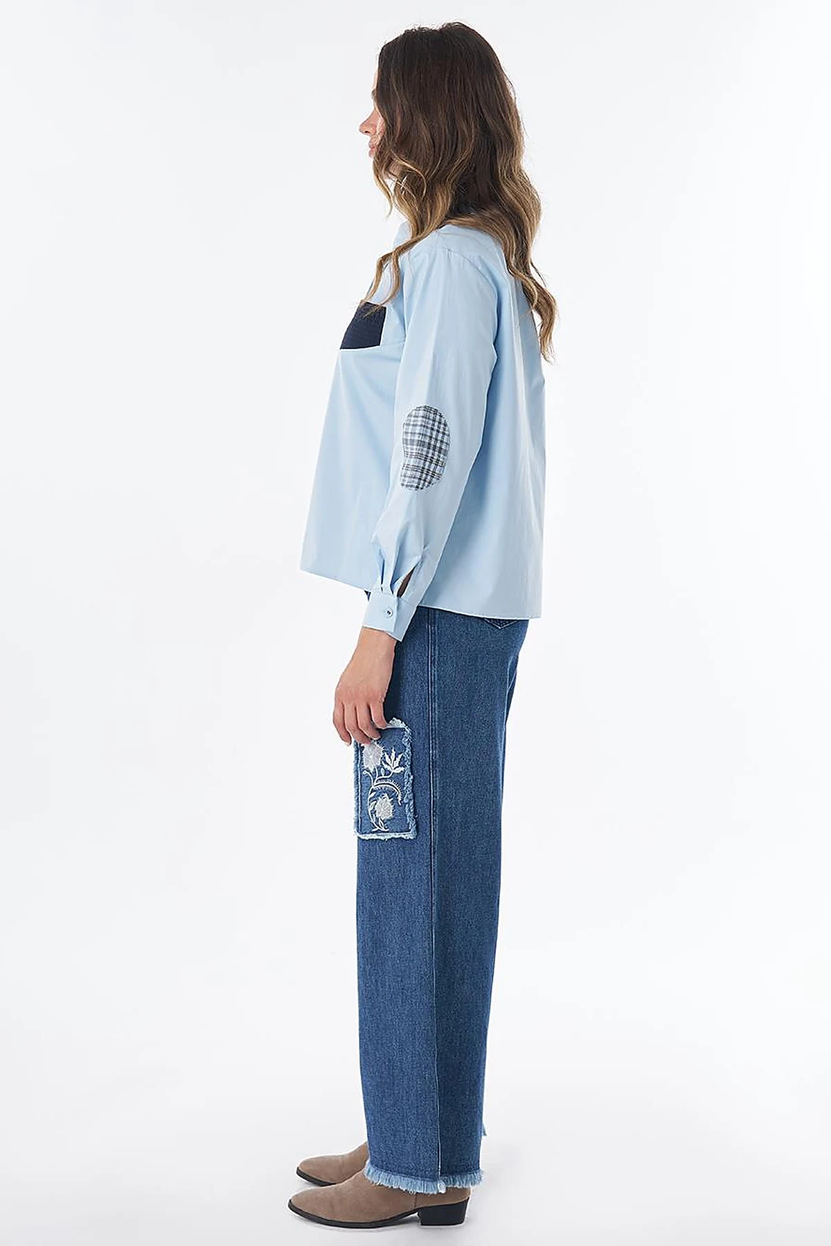 Cotton Tunic with Fabric Trim in Blue