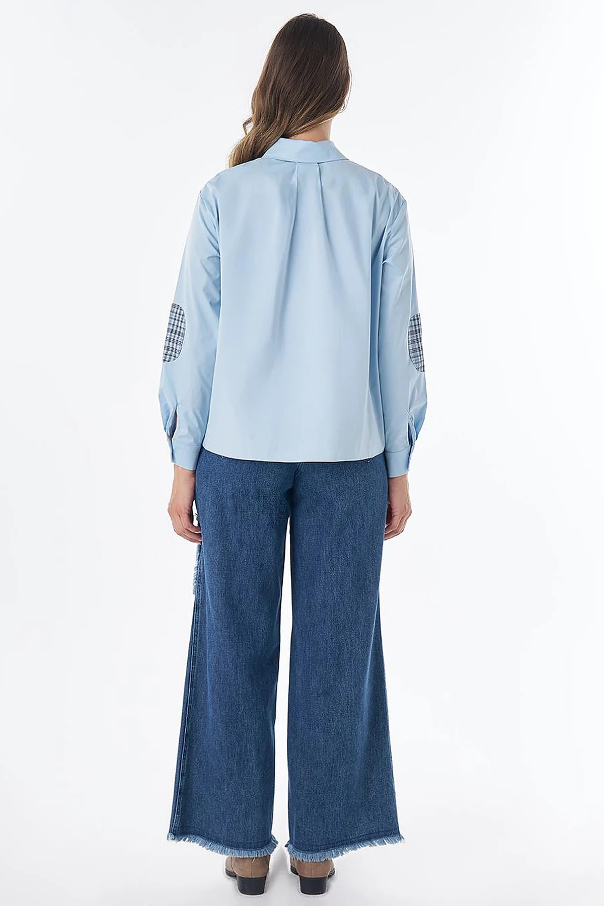 Cotton Tunic with Fabric Trim in Blue