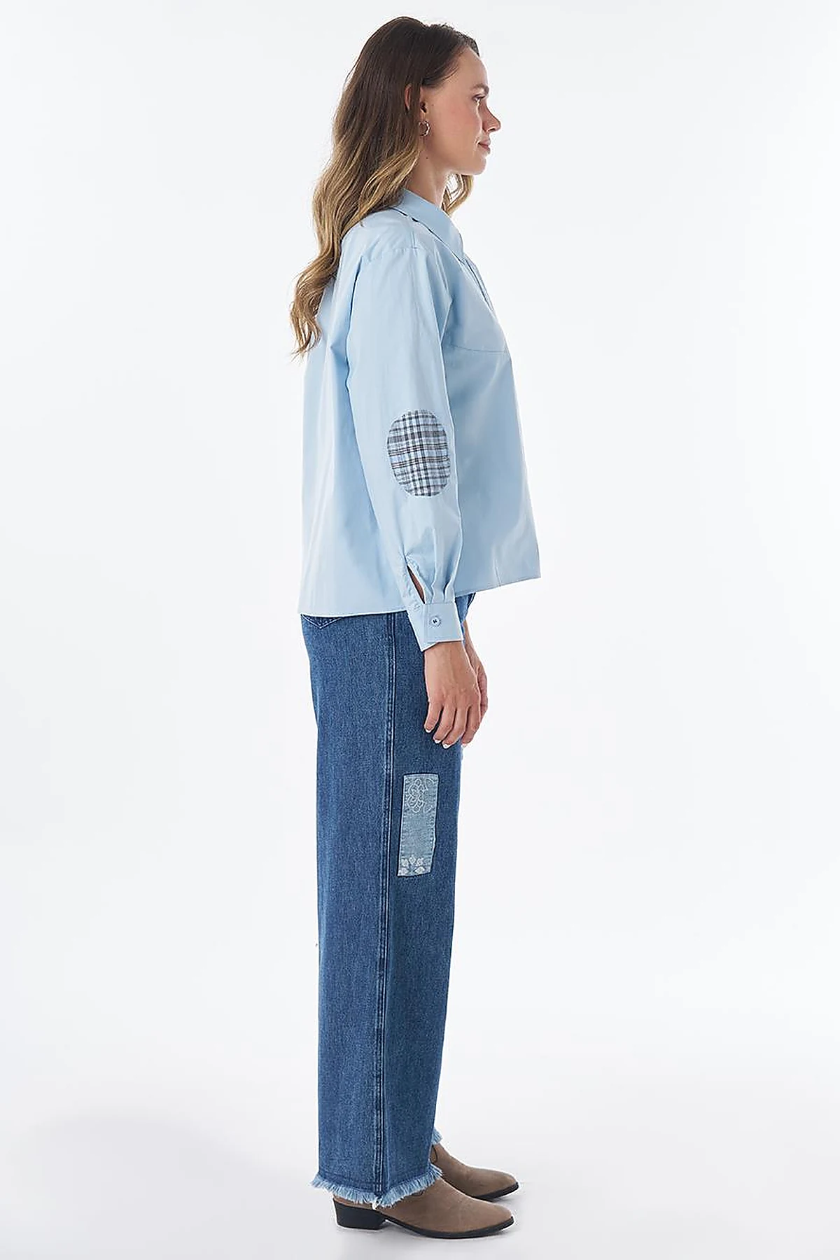 Cotton Tunic with Fabric Trim in Blue