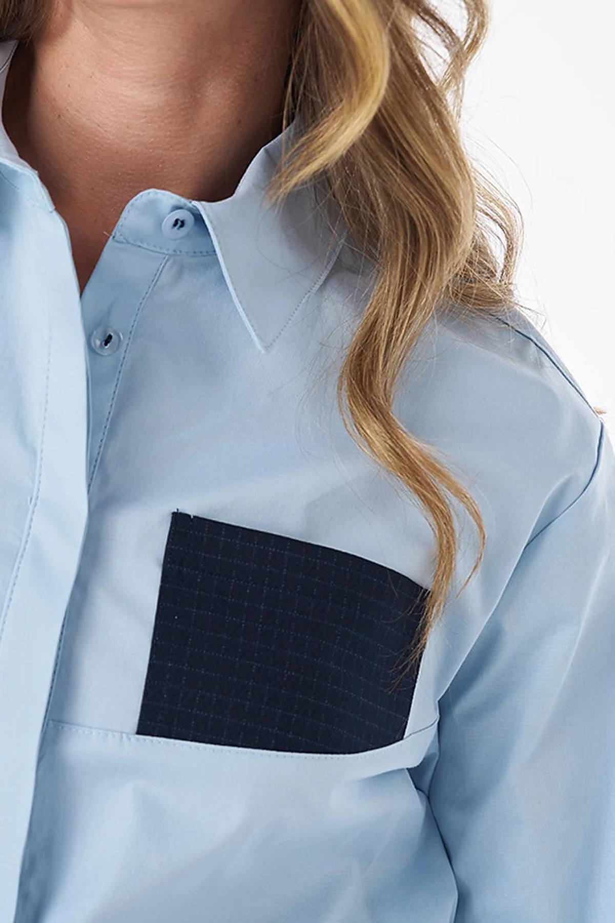 Cotton Tunic with Fabric Trim in Blue