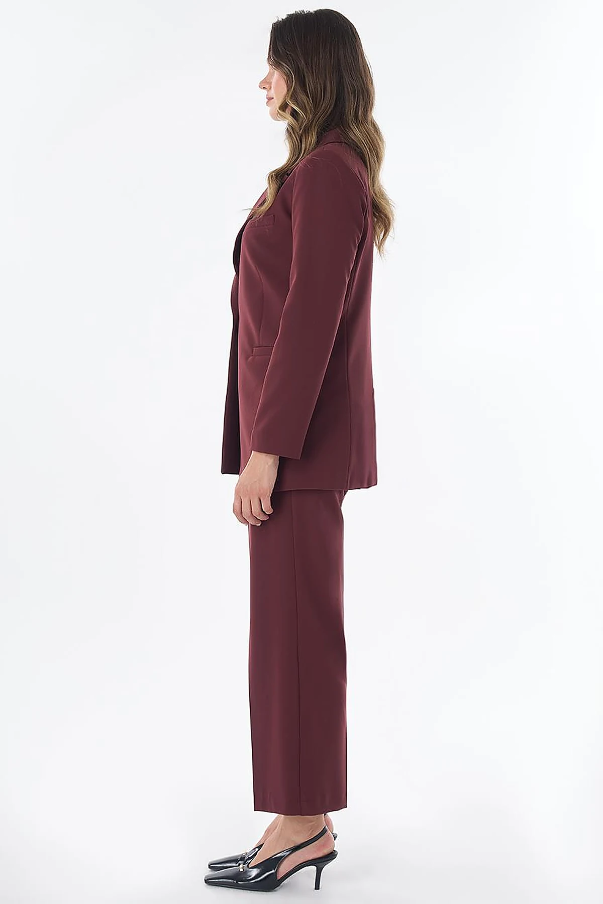 Single-Button Basic Blazer - Burgundy