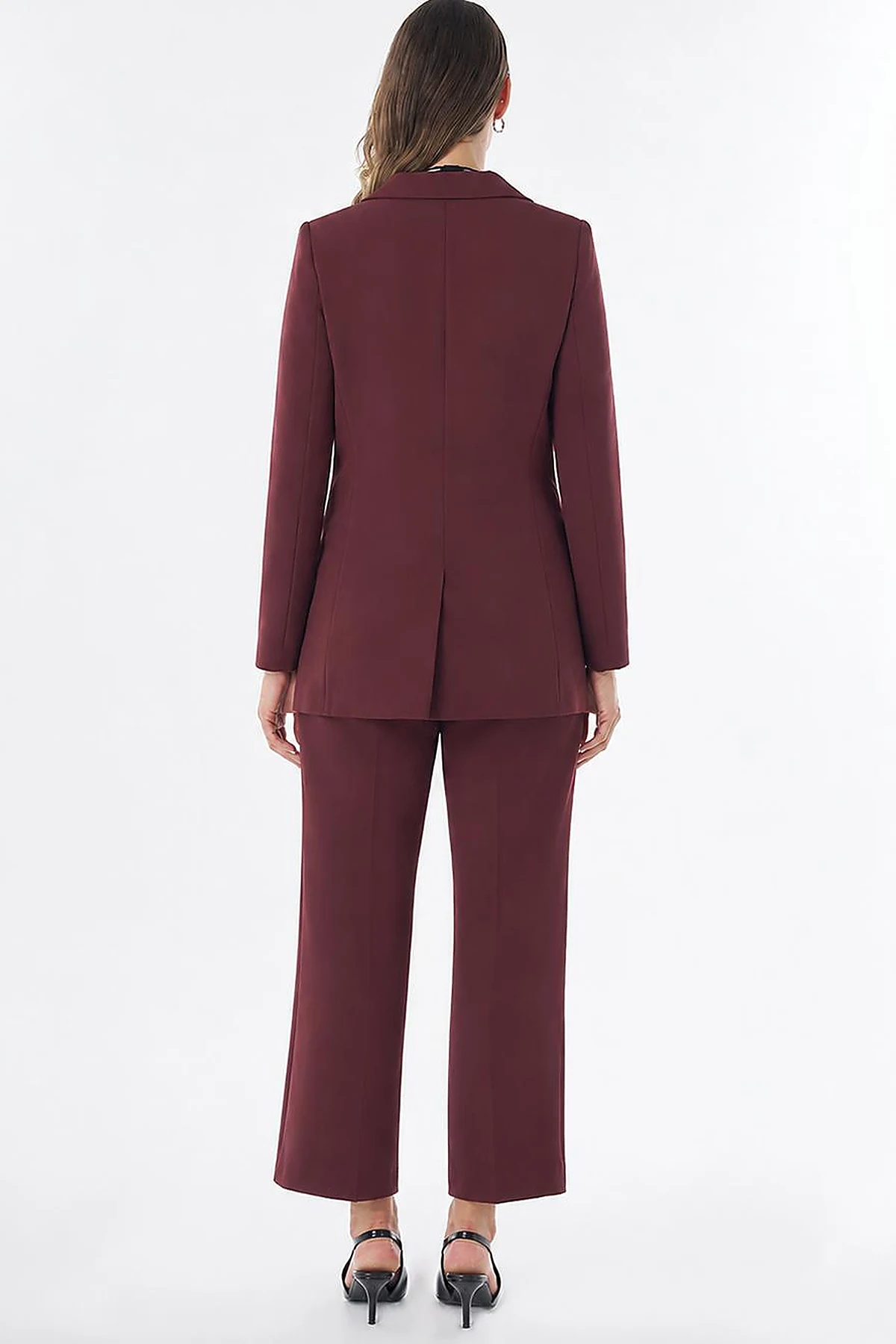Single-Button Basic Blazer - Burgundy