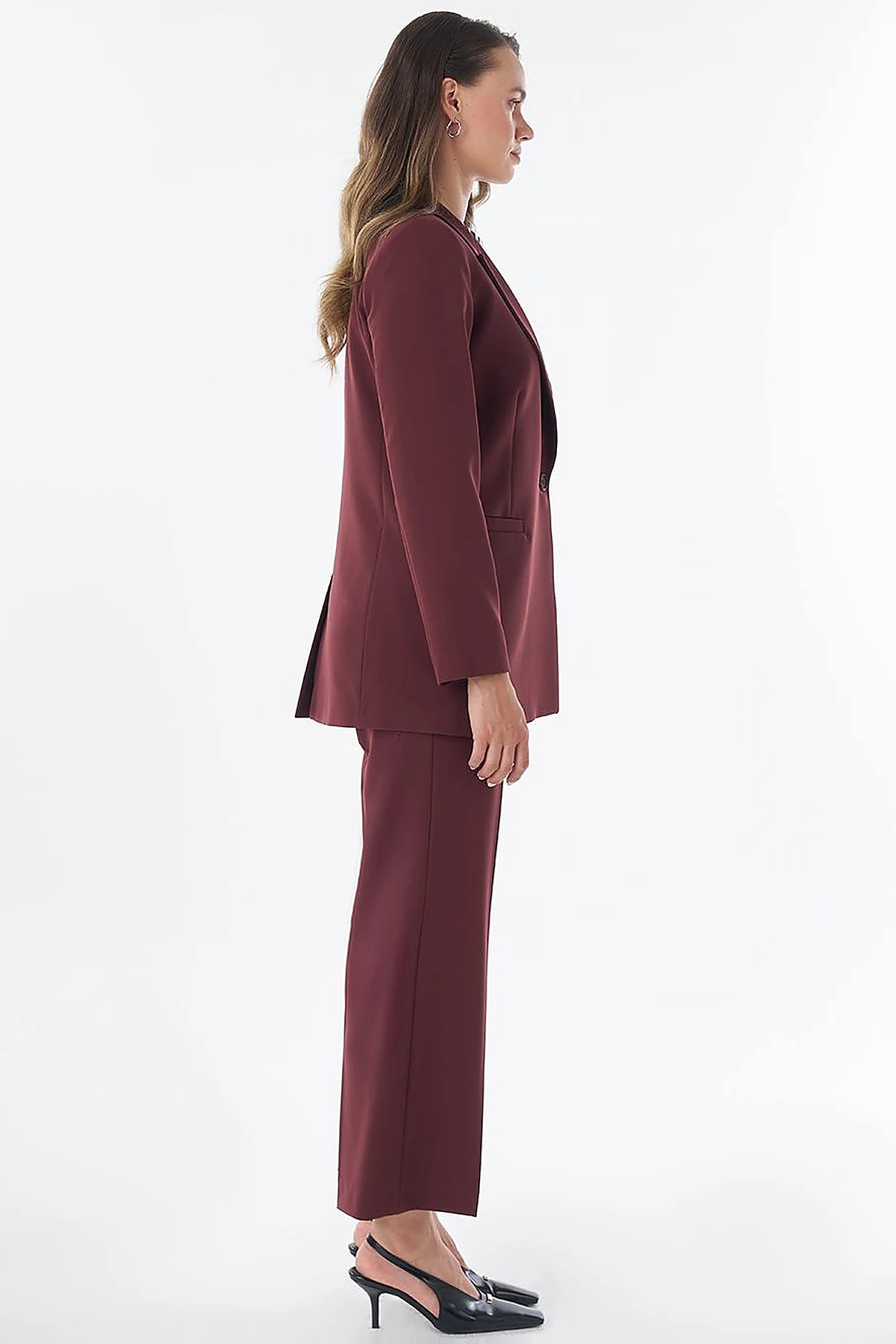 Single-Button Basic Blazer - Burgundy