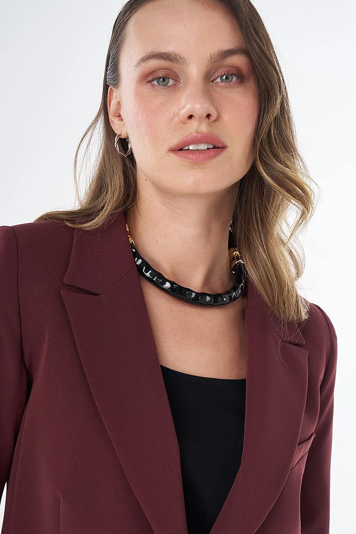 Single-Button Basic Blazer - Burgundy