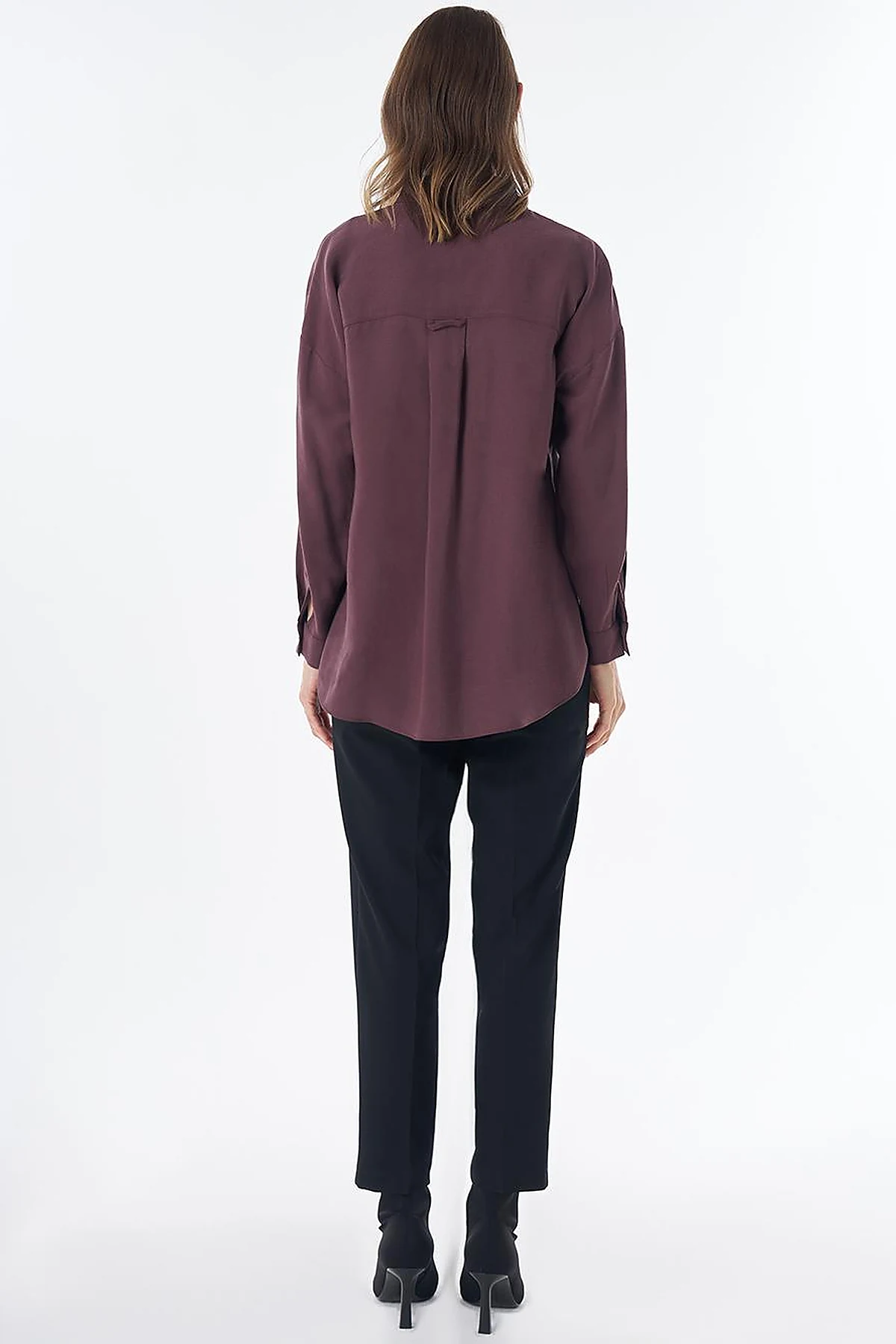 Half Placket Basic Blouse - Burgundy