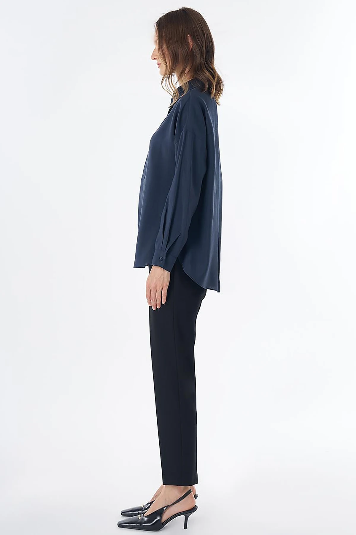Half Placket Basic Blouse - Navy