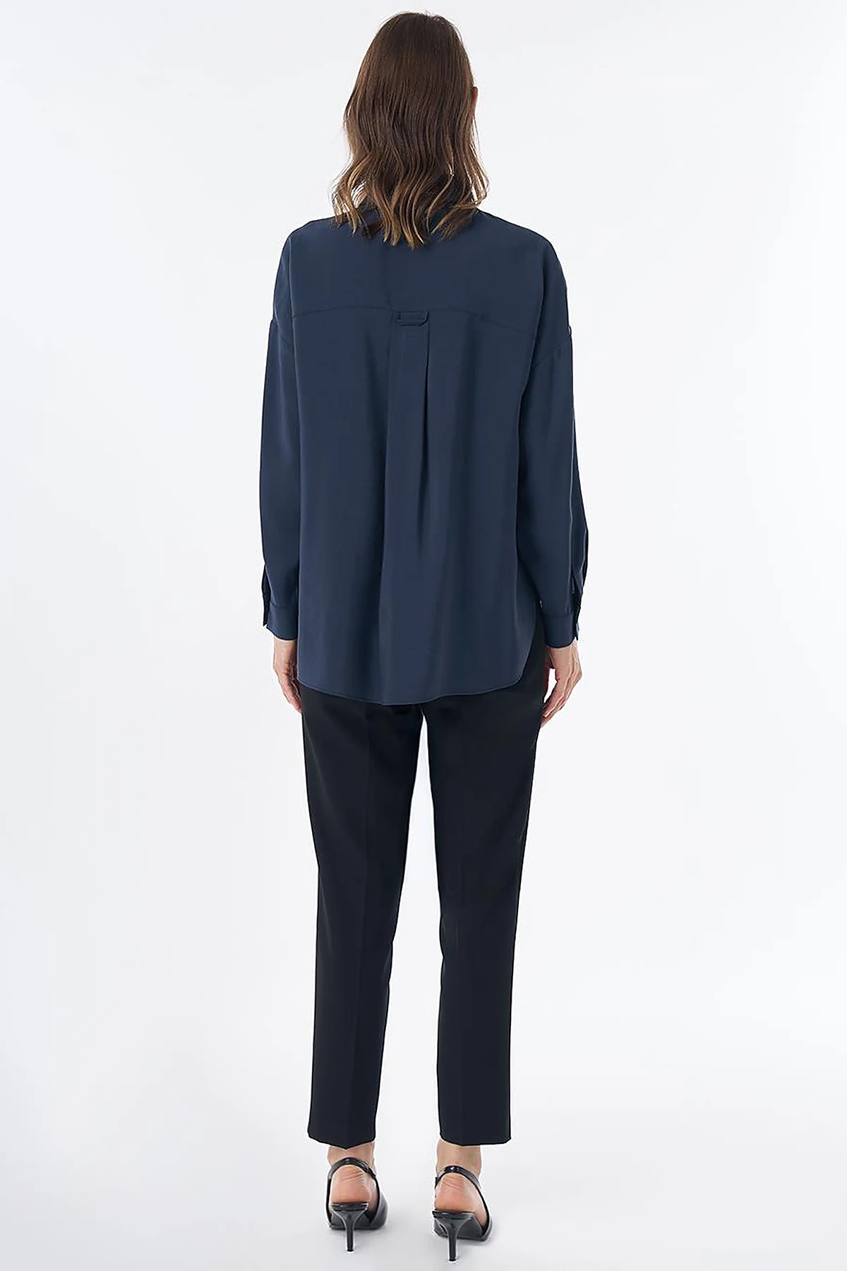 Half Placket Basic Blouse - Navy