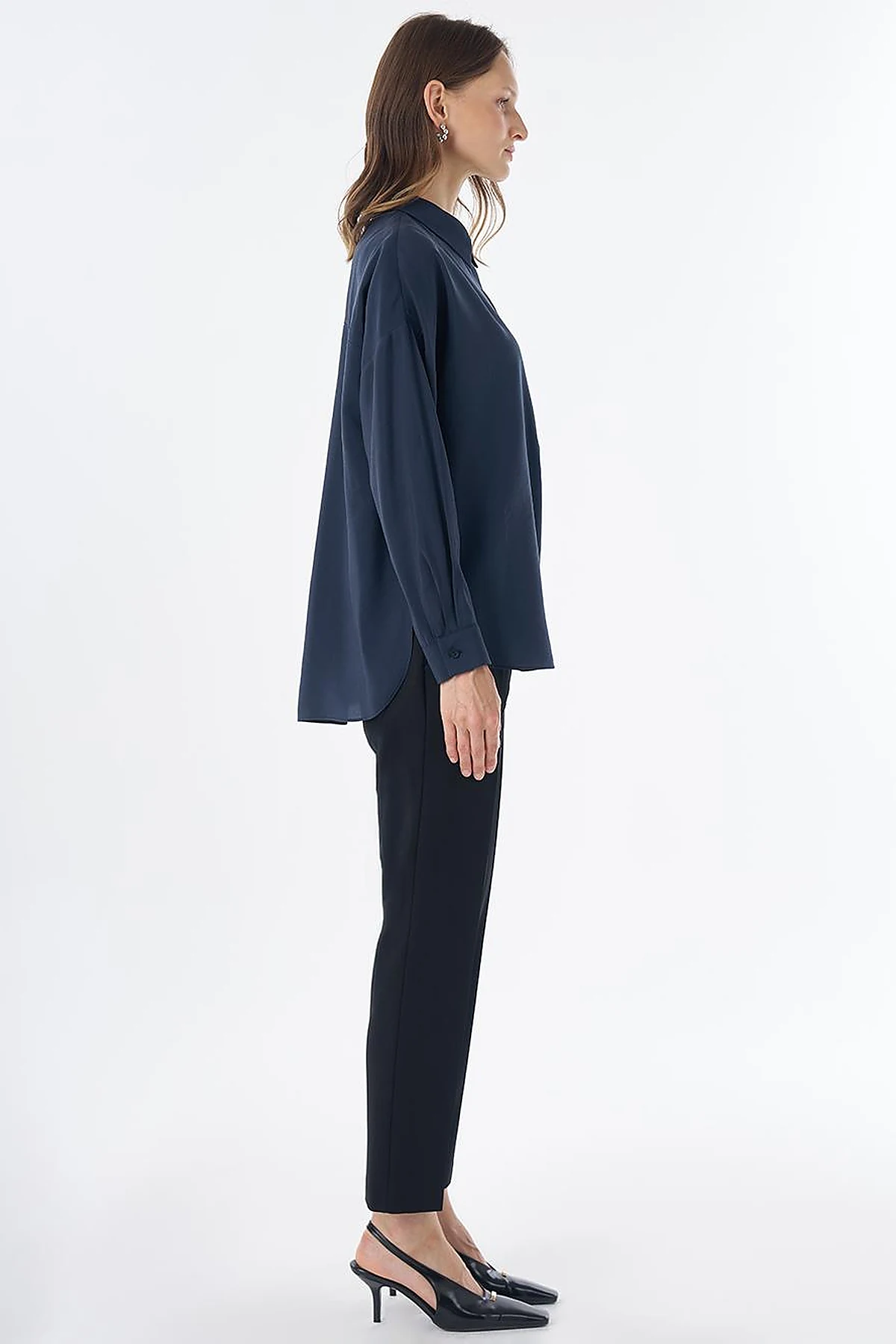 Half Placket Basic Blouse - Navy