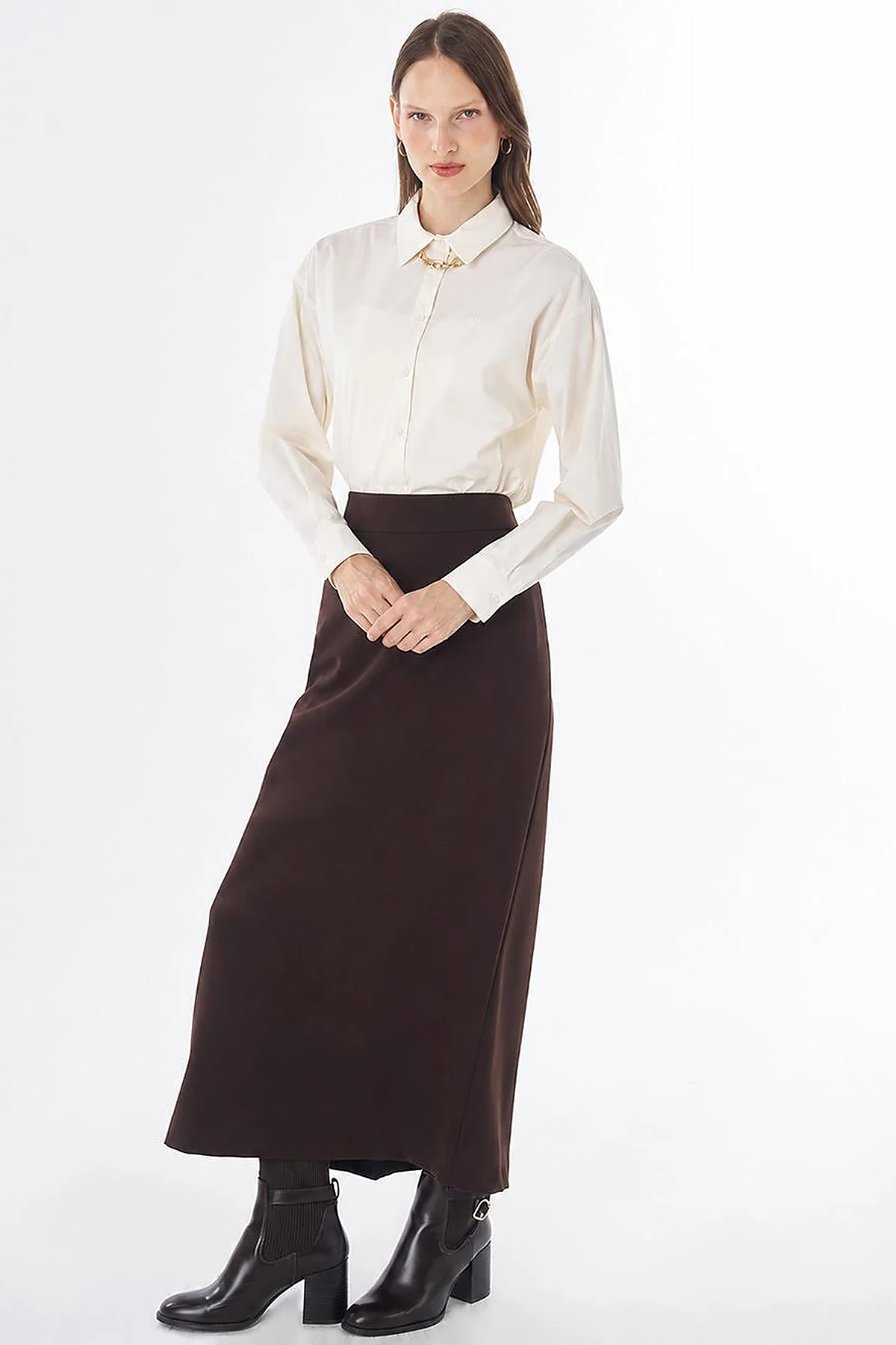 High-Waist Pencil Skirt - Dark Brown