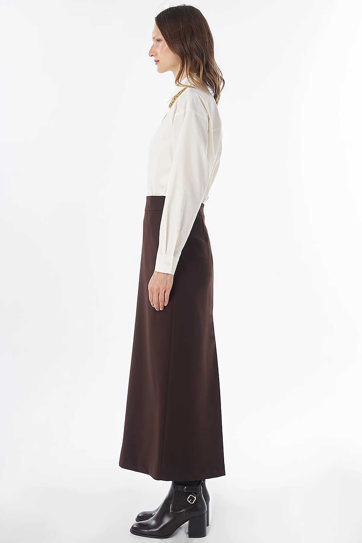 High-Waist Pencil Skirt - Dark Brown
