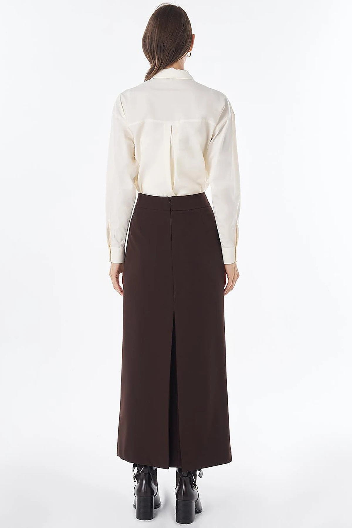 High-Waist Pencil Skirt - Dark Brown