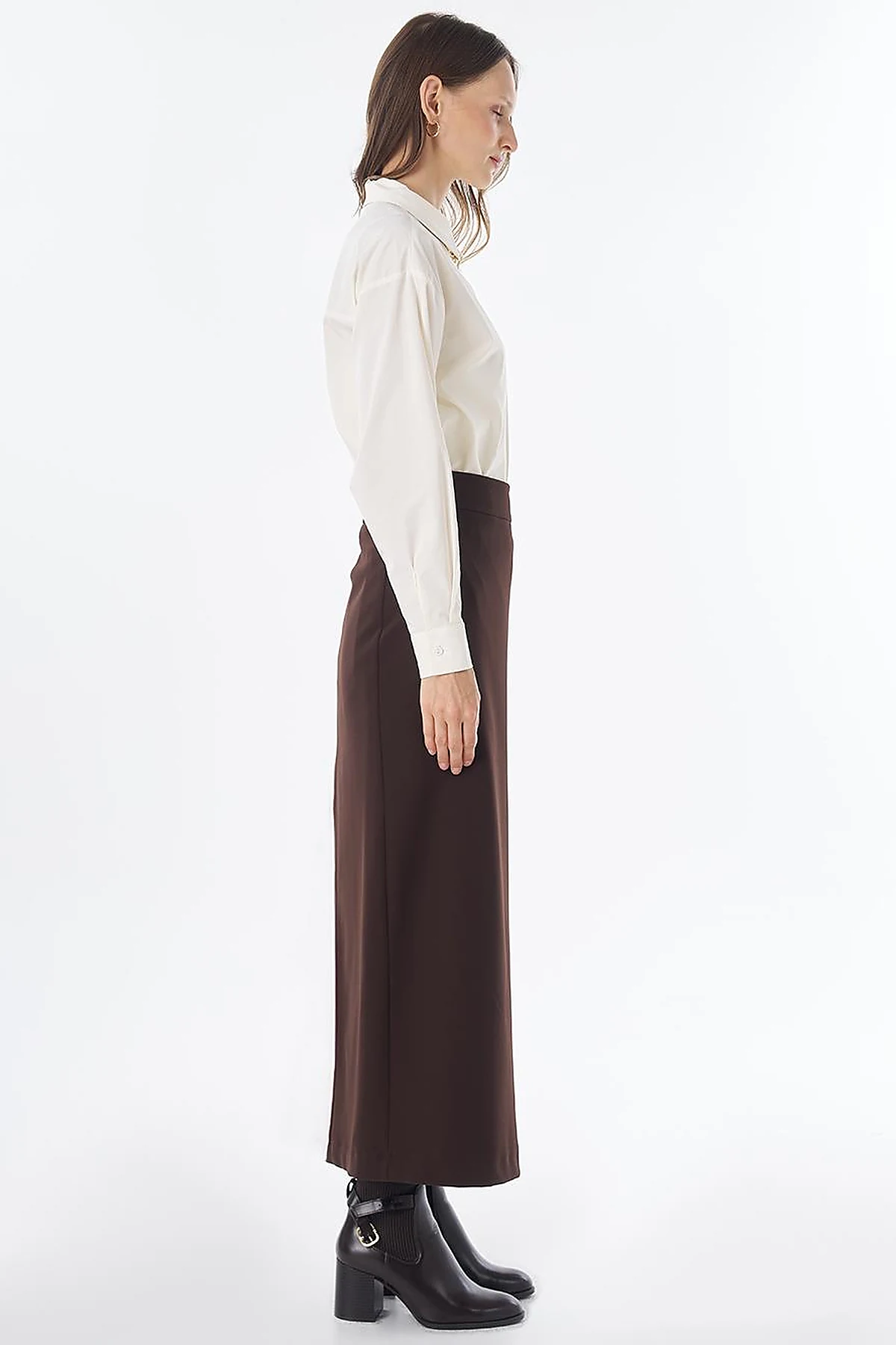 High-Waist Pencil Skirt - Dark Brown
