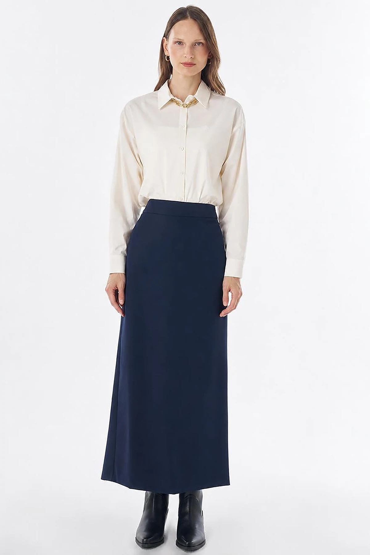 High-Waist Pencil Skirt - Navy
