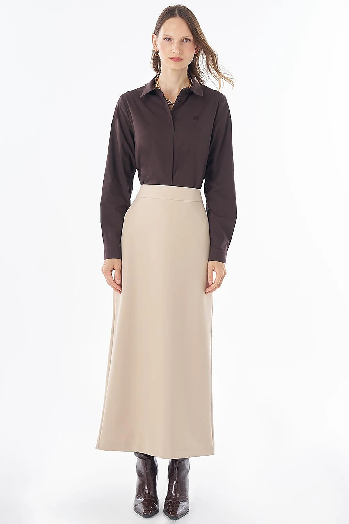 High-Waist Pencil Skirt - Stone