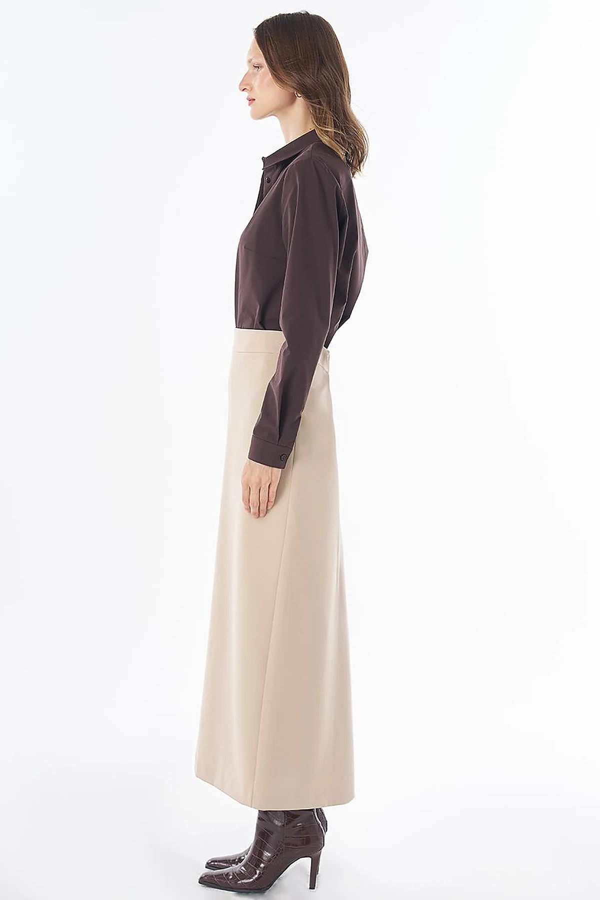 High-Waist Pencil Skirt - Stone