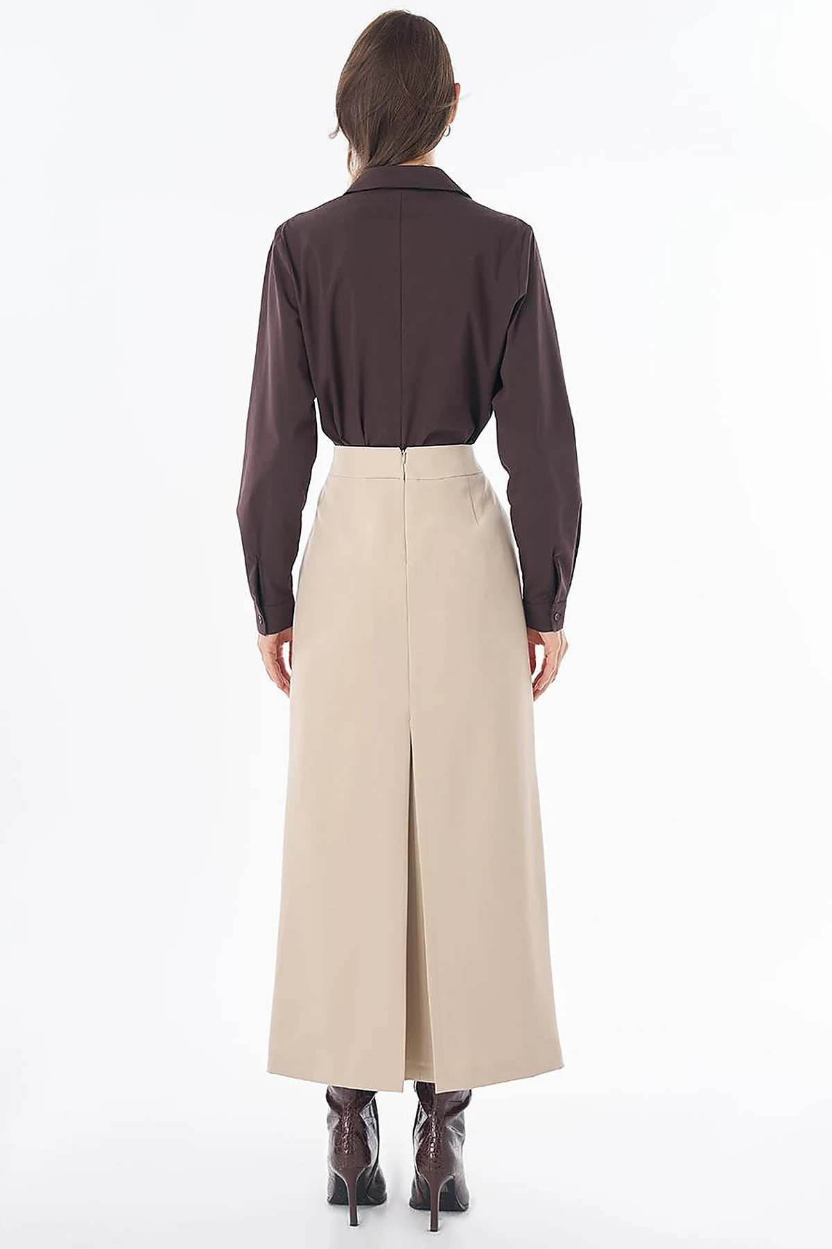 High-Waist Pencil Skirt - Stone