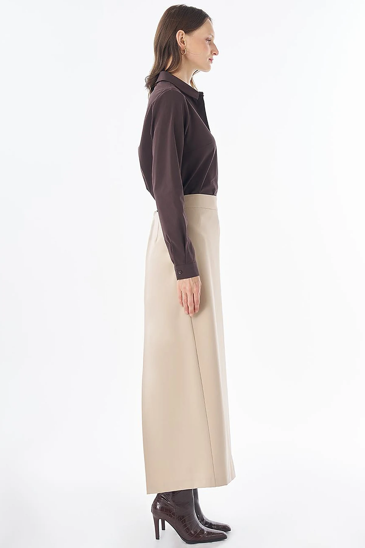 High-Waist Pencil Skirt - Stone