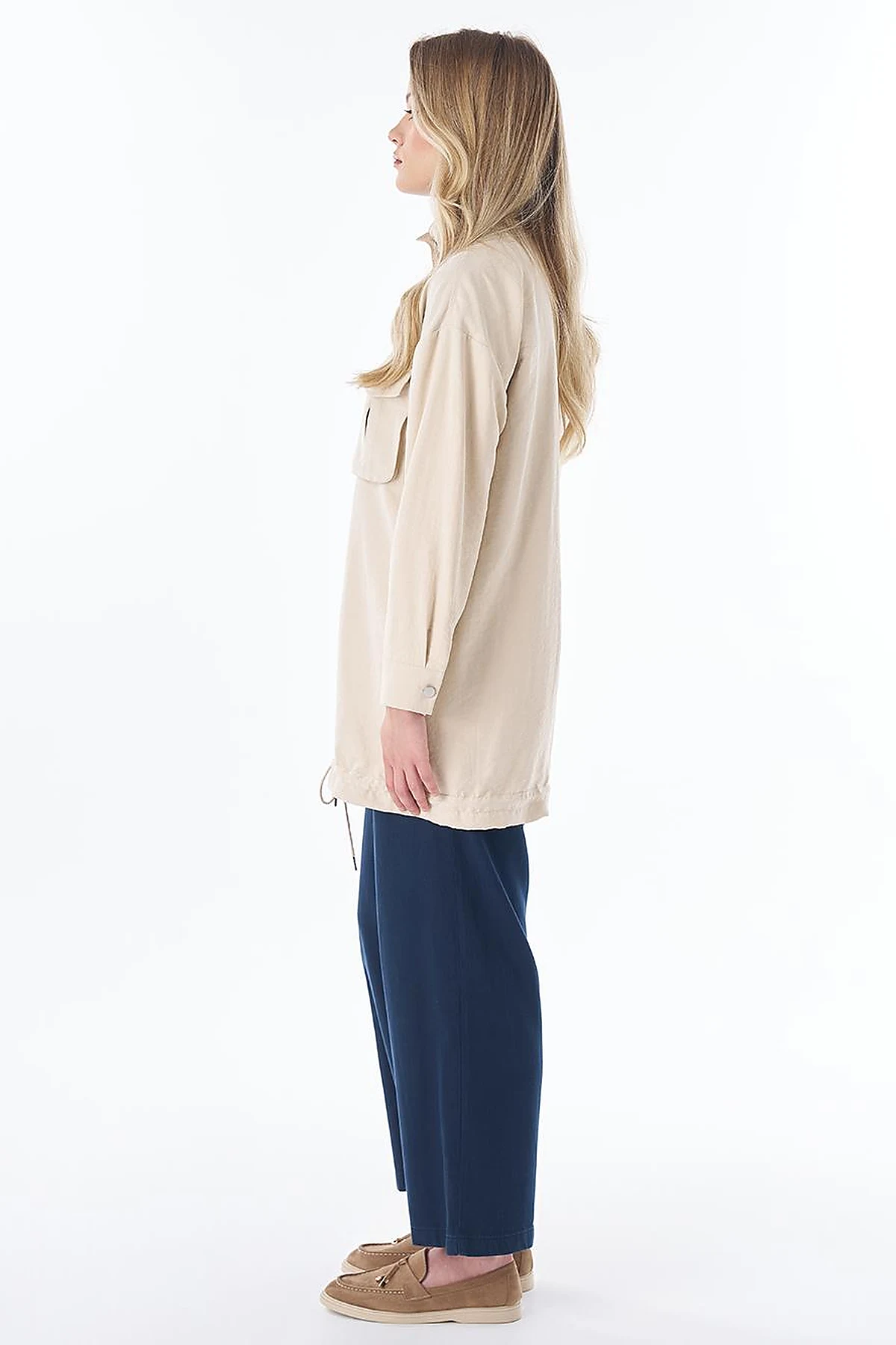 Double Pocket Stand Collar Jacket in Cream