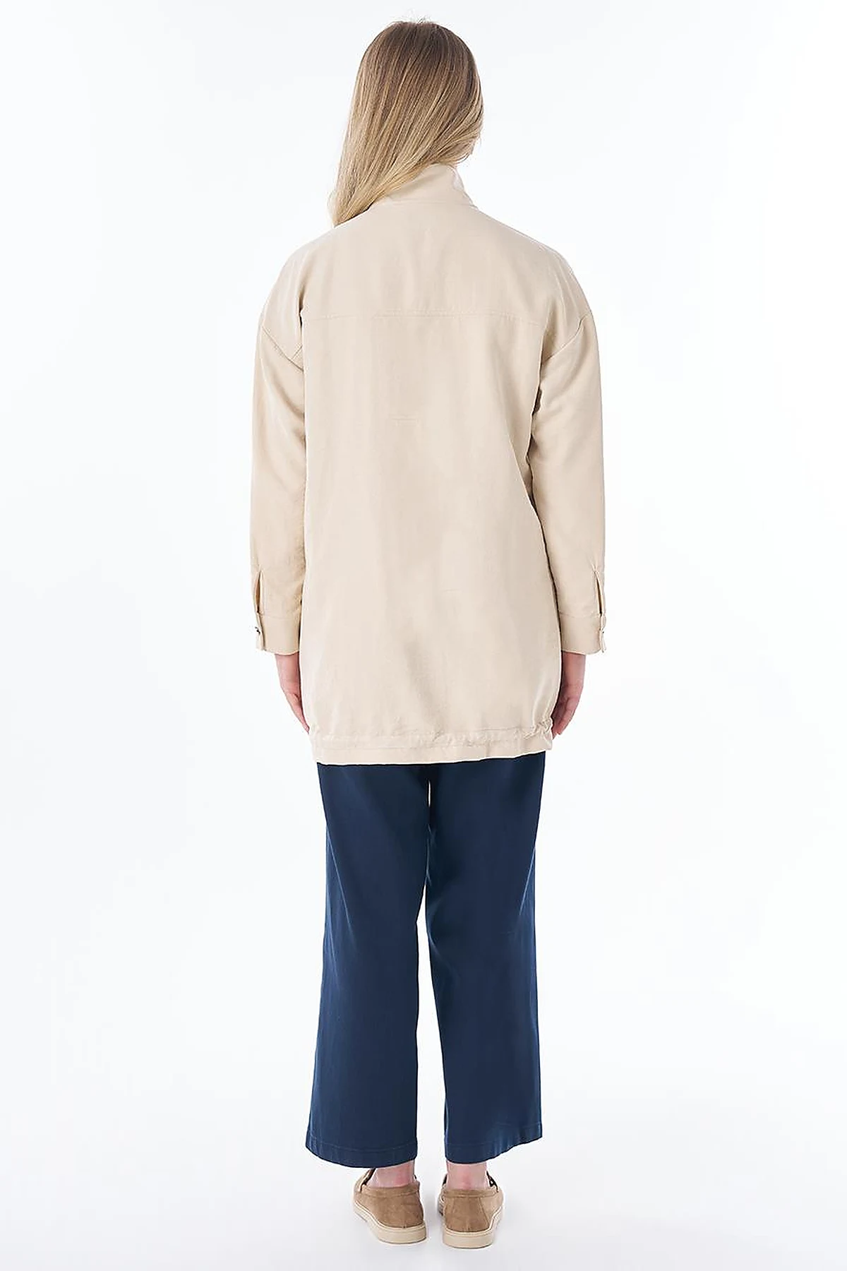 Double Pocket Stand Collar Jacket in Cream