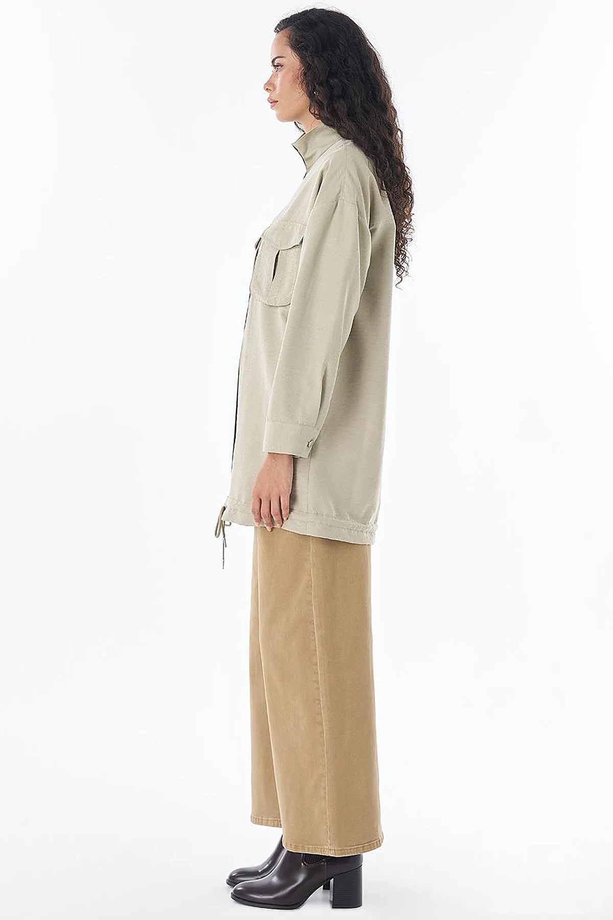 Double Pocket Stand Collar Jacket in Moss Green