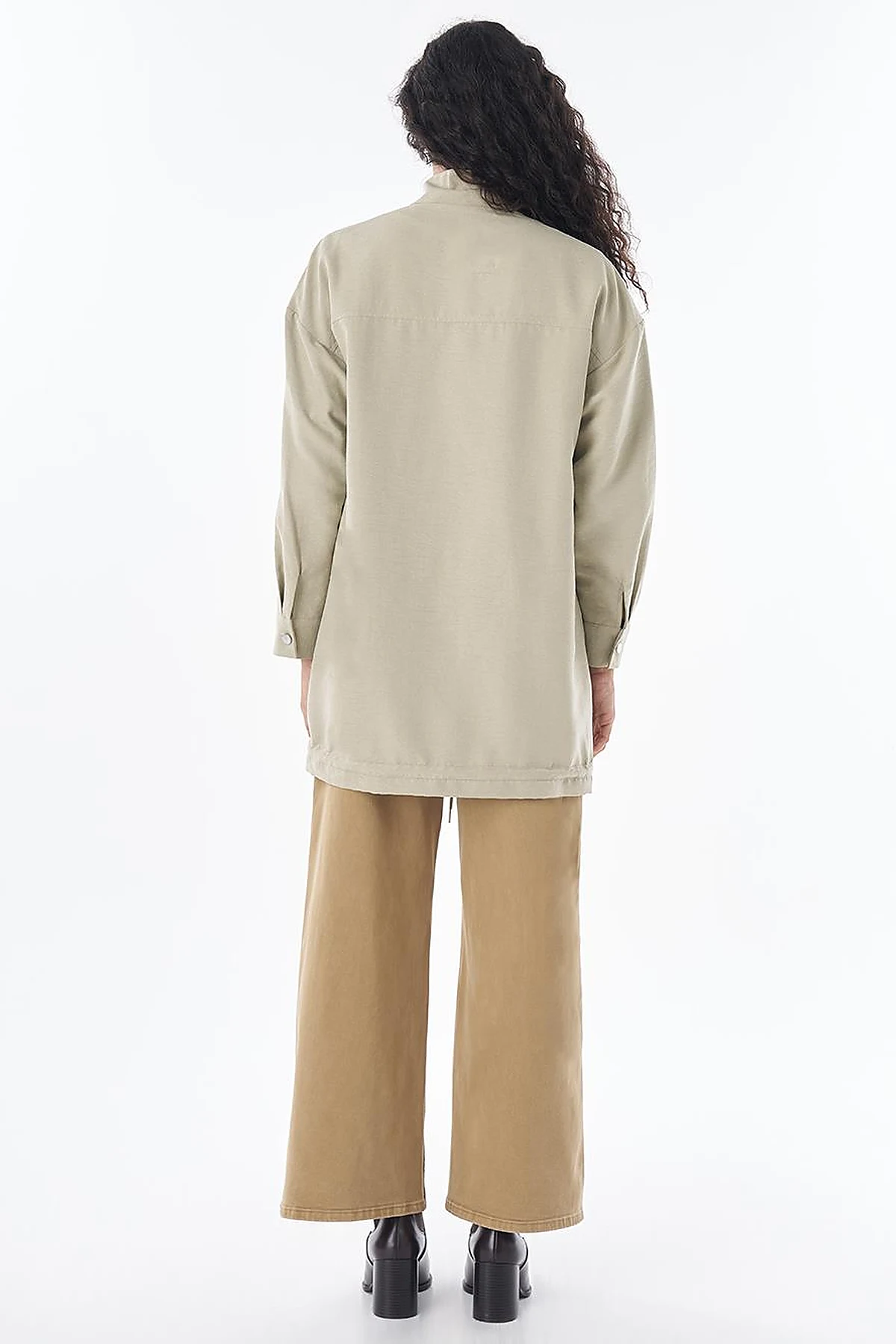 Double Pocket Stand Collar Jacket in Moss Green