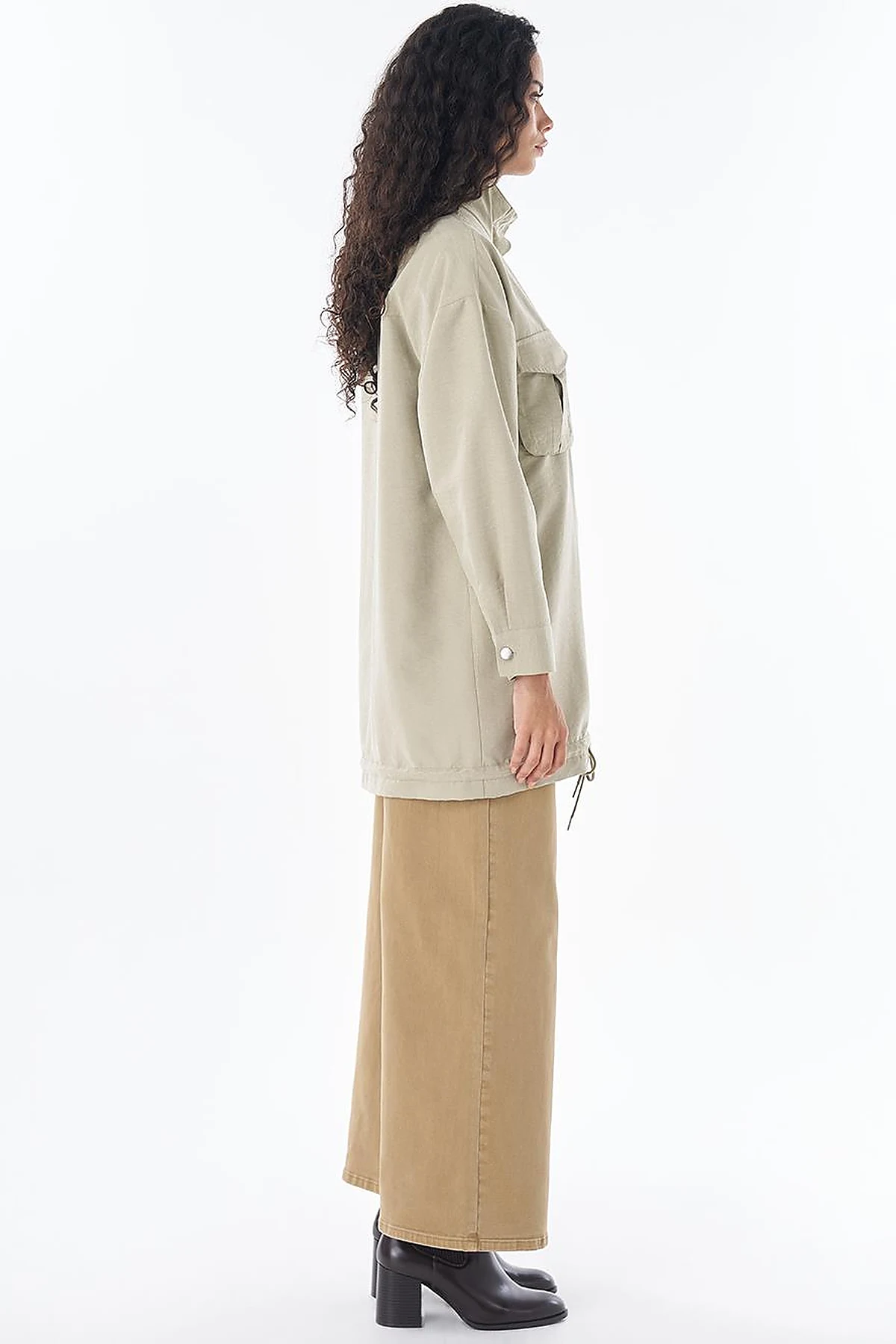 Double Pocket Stand Collar Jacket in Moss Green