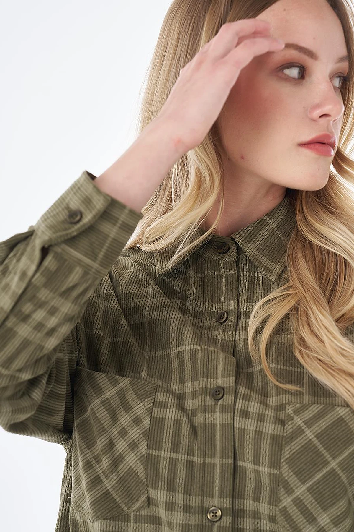 Ekose Desen Kadife Tunik Haki