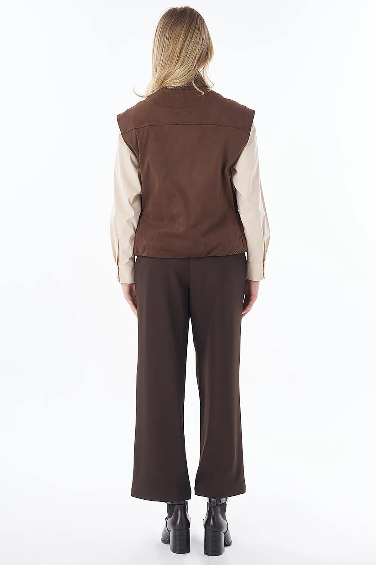 Stand Collar Suede Vest in Chocolate