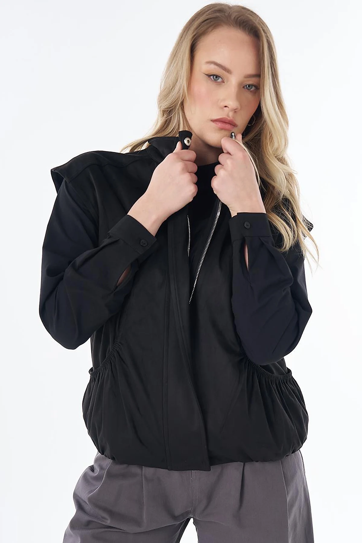 Stand Collar Suede Vest in Black