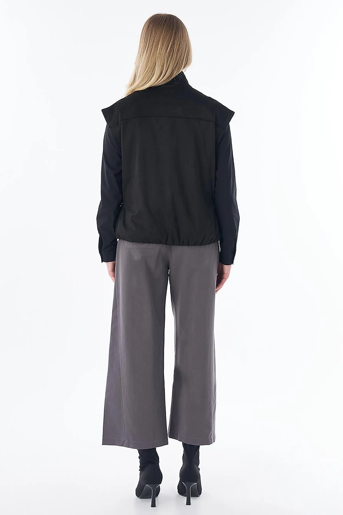Stand Collar Suede Vest in Black