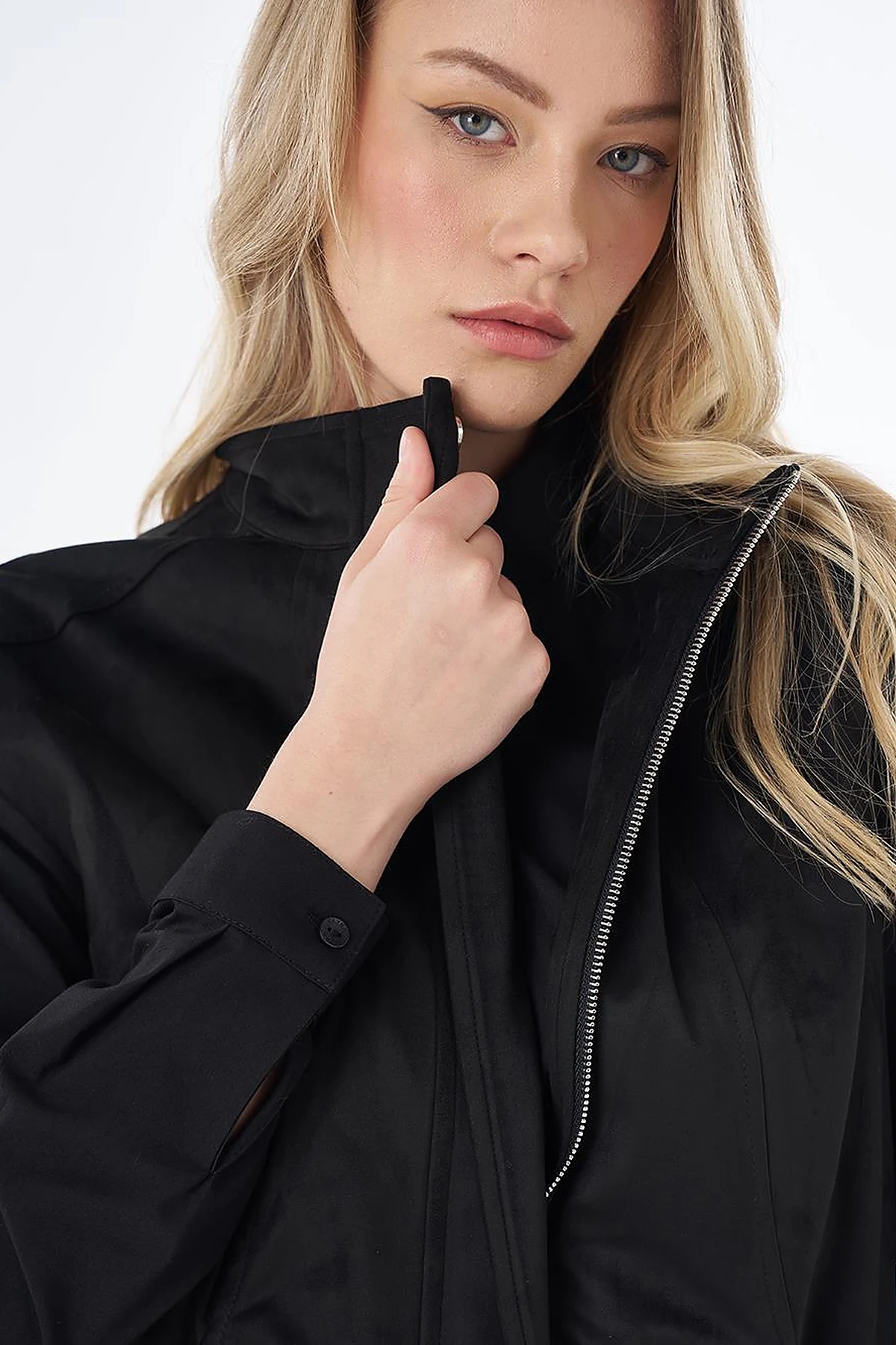 Stand Collar Suede Vest in Black