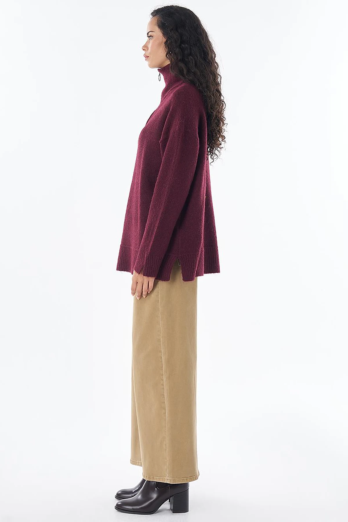 Zip-Neck Knit Sweater Burgundy