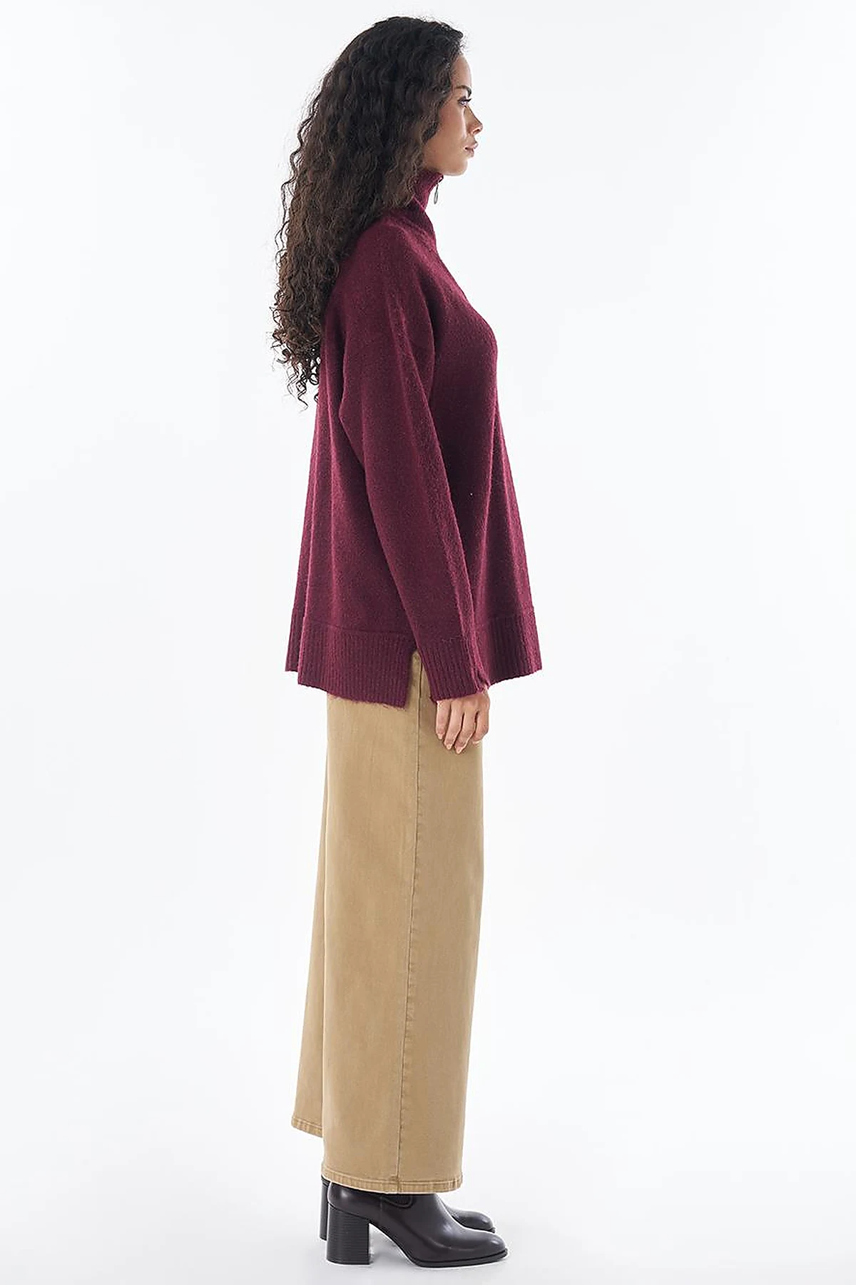 Zip-Neck Knit Sweater Burgundy