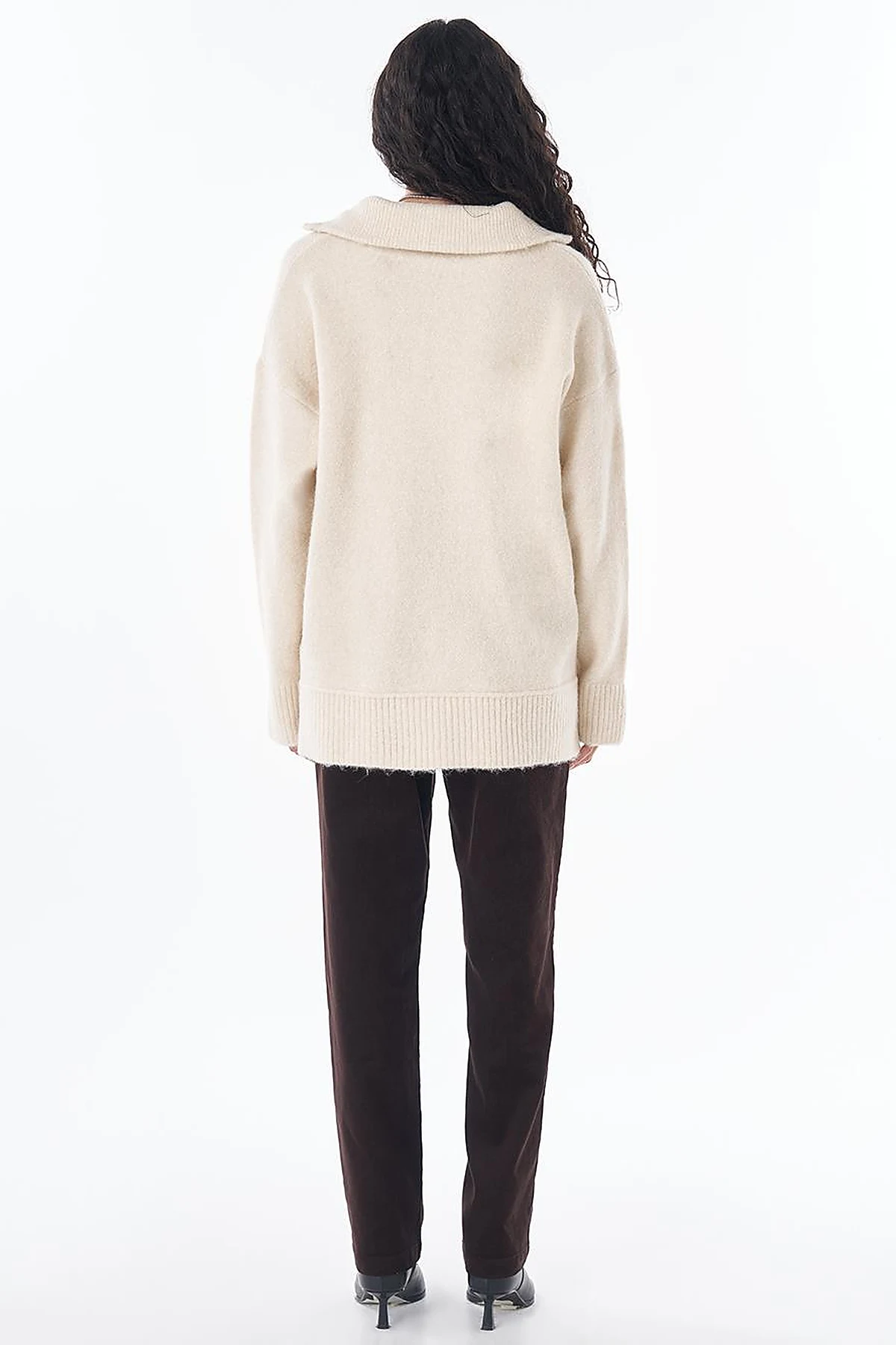 Zip-Neck Knit Sweater Cream