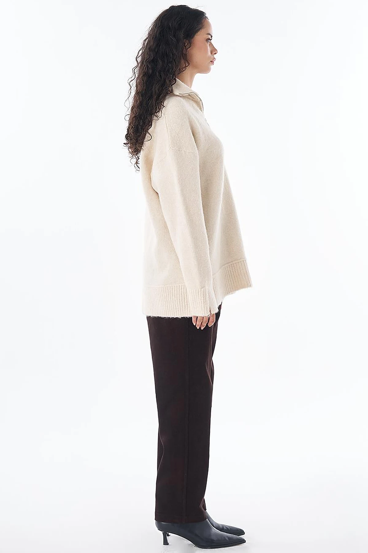 Zip-Neck Knit Sweater Cream